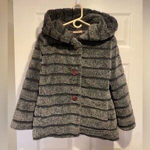 Made in Italy Gray Faux Fur Striped Hooded Coat (Size M)